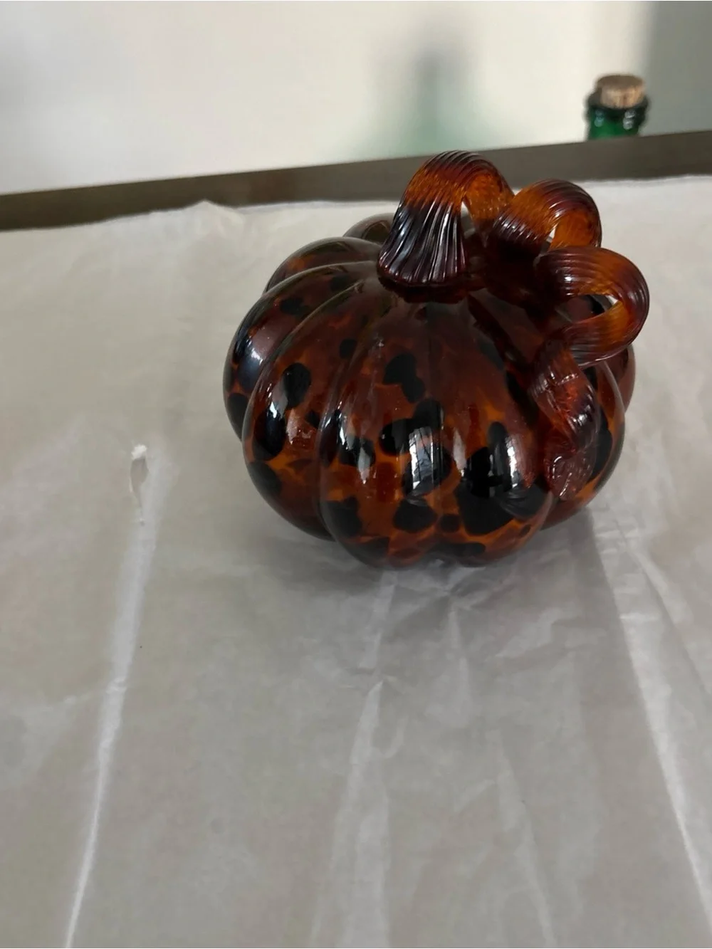 Handblown Glass Brown With Black Spots colored Pumpkin